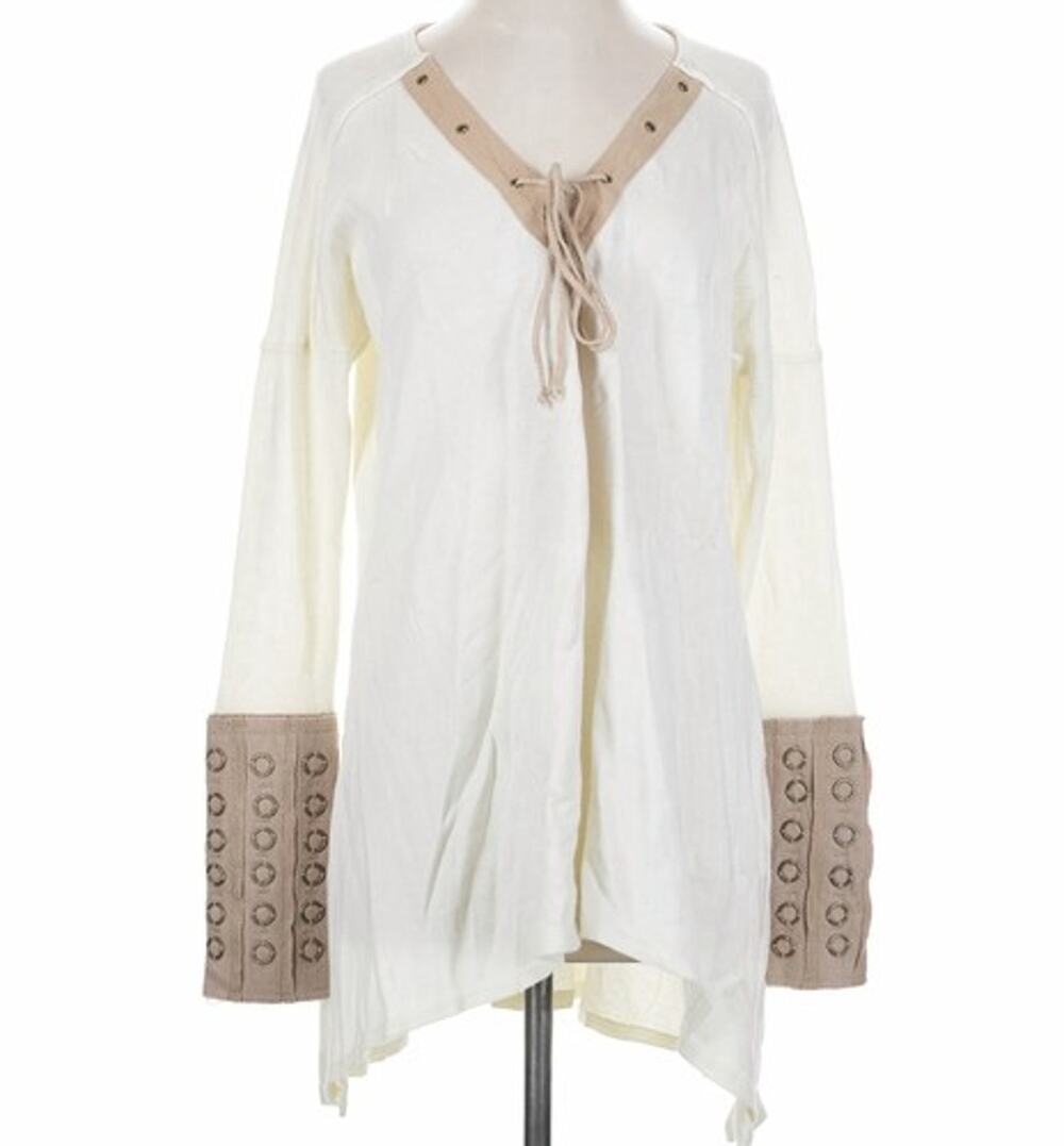 Free People Along For The Ride Tee Ivory Tan Grommet Lace Up Oversized Tunic Top